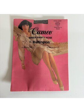 Burlington Cameo Sheer Pantyhose Medium Coffee Reinforced Panty & Toe Vintage